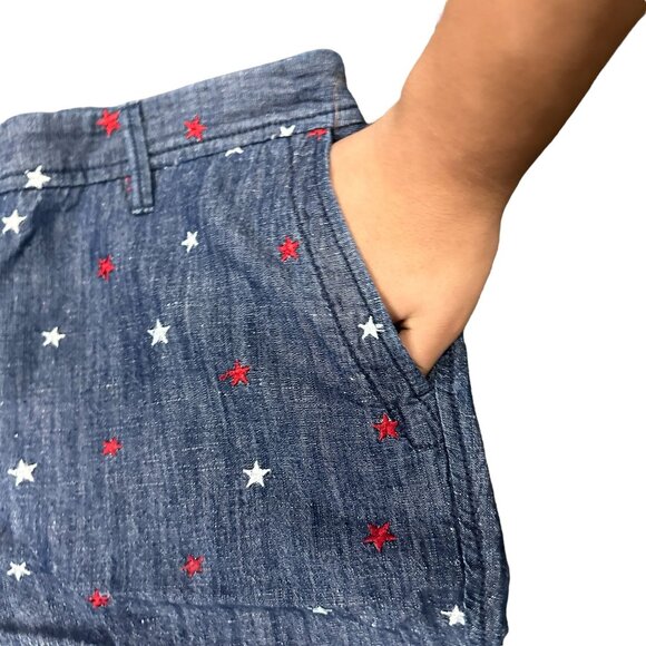 Talbots Womens 8P Relaxed Chino Shorts Blue Denim Red White Stars Patriotic USA - Picture 4 of 13